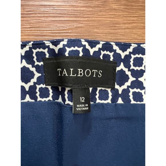 Talbot Navy and White Size 12 Medallion Geometric Print A-line Pencil Skirt - Picture 4 of 5